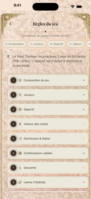 RamiScore : les règles du Rami tunisien — Lakma, Frich, combinaisons