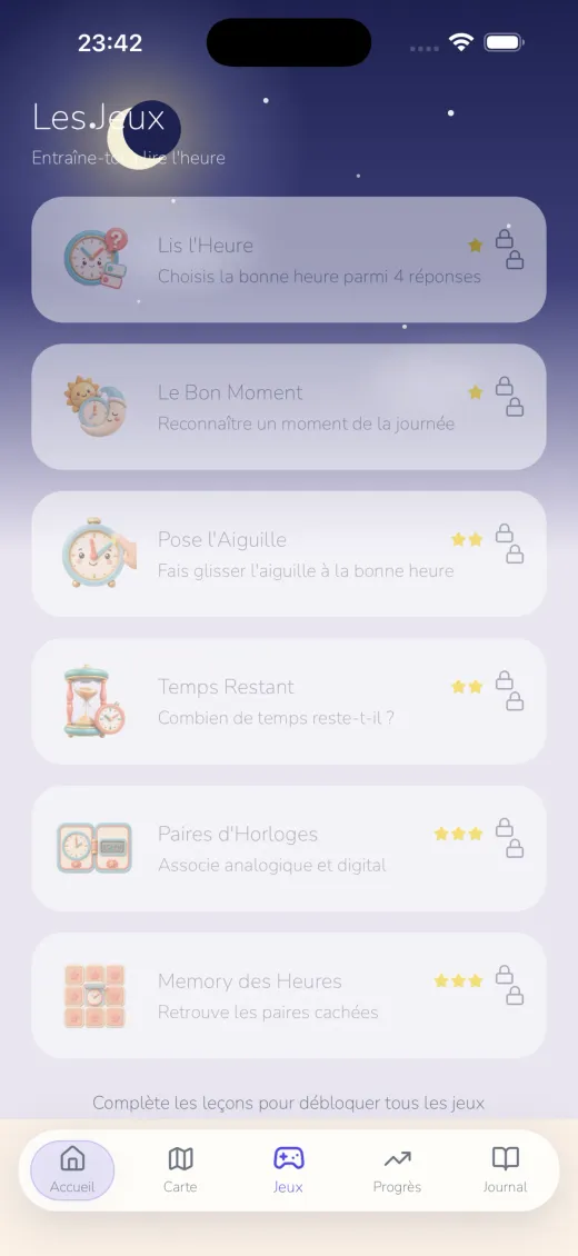 Tick-Tac : carte des huit îles et des jeux pédagogiques